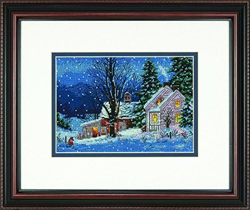 MIMENSIONS COLLECTION COUNTE CROSS CROSS 'SIQUE NIGHT' WINTER CROSS STITCH KIT, 18 Count Navy Aida, 7 '' x 5
