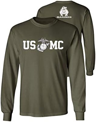 Lucky Ride Marine Corps Bull Dog Front และด้านหลัง USMC Men's T-Shirt Longsleeve