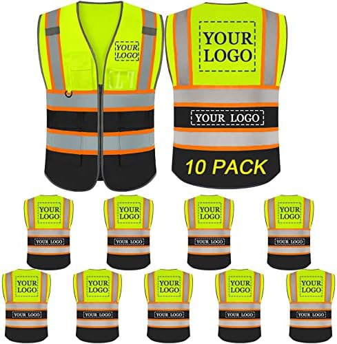 BeautyWill Custom Logo Safety Vest 10 แพ็คทัศนวิสัยสูงการสะท้อนกลับระดับเสื้อกั๊กชั้น 2 พร้อม 5 กระเป๋า