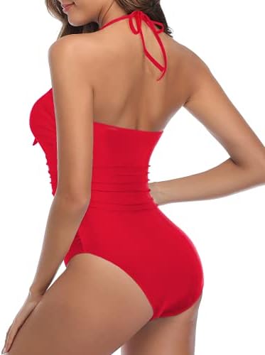 Tempt Me Women Sexy Cutout One Piece Swimsuits Tummy Control High High Helter Halter Front Tie Knot Bathing Suit
